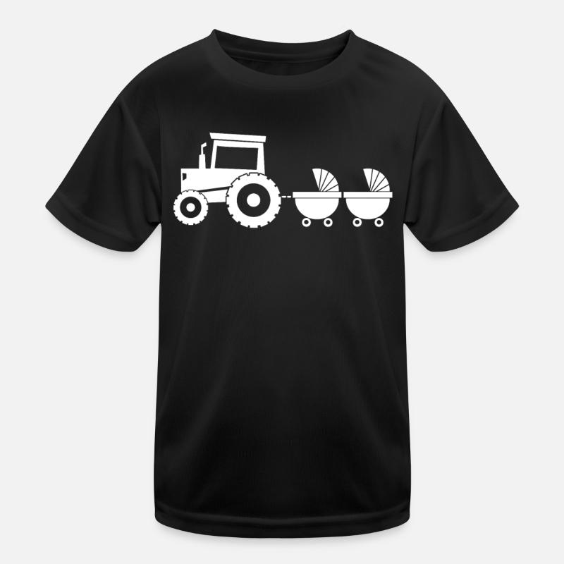 Tractor with baby cart - Twins Kids Functional T-Shirt