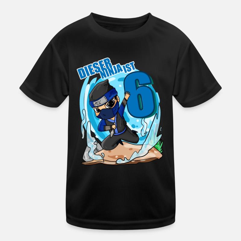 6 Jahre Geburtstag Junge Ninja - Ich bin 6 - Kinder Funktions-T-Shirt - Schwarz