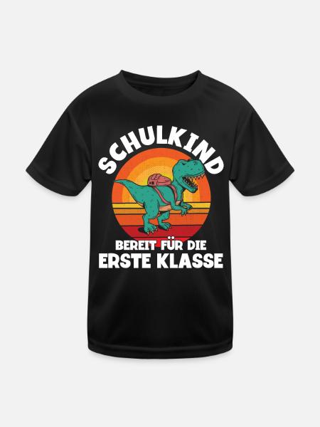 Dinosaurier Schulbeginn Schulanfänger Schulkind - Kinder Funktions-T-Shirt - Schwarz - Vorne