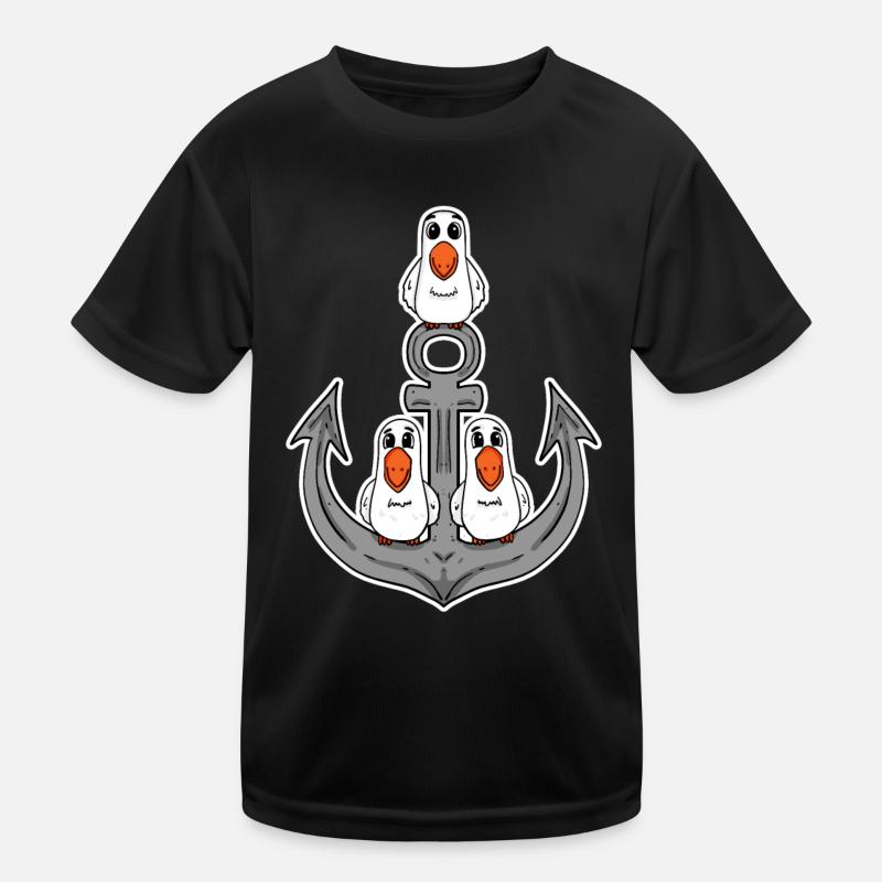 Möwen Möwe Anker - Kinder Funktions-T-Shirt - Schwarz