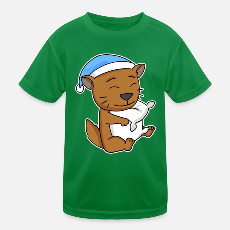 Sleeping Tired - Cat with Pillow and Sleepy Cap Kids Functional T-Shirt