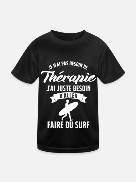 Surf Femme Homme Surfeur Thérapie Surf cadeau - T-shirt sport Enfant - noir - Devant