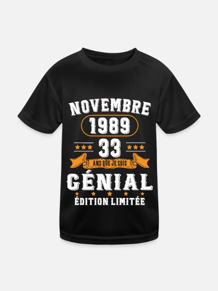 33 Ans Anniversaire Vintage Né(e) en Novembre 1989 - T-shirt sport Enfant - noir - Devant