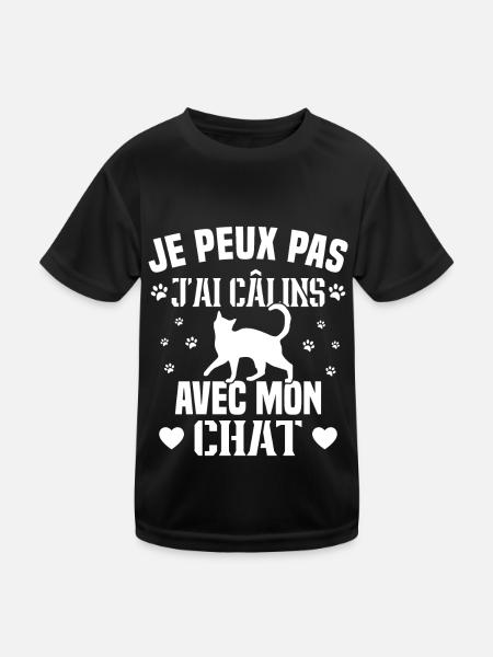 je peux pas j'ai câlins avec mon chat Cadeau - T-shirt sport Enfant - noir - Devant
