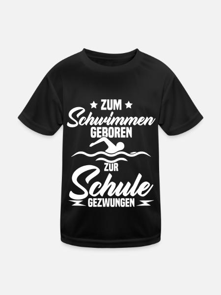 Né pour nager Forcé d'aller à l'école - T-shirt sport Enfant - noir - Devant