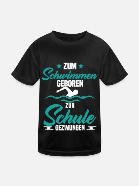 Né pour nager Forcé d'aller à l'école - T-shirt sport Enfant - noir - Devant