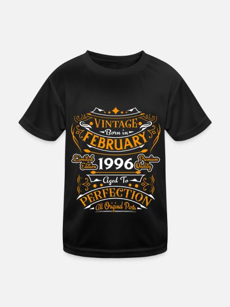 Vintage born in February 1996 birthday gift - Kids Functional T-Shirt - black - Front