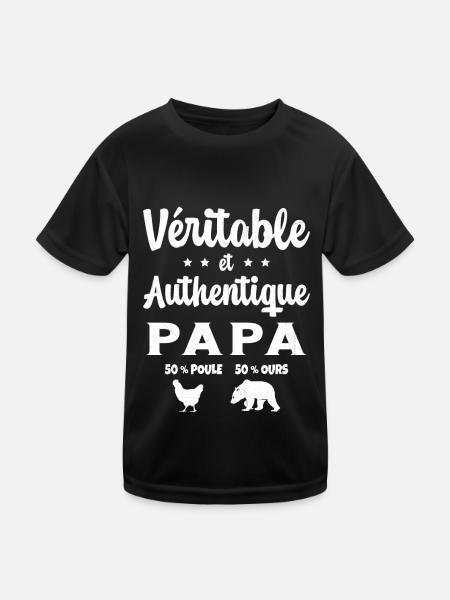 Homme Véritable et Authentique Papa Poule et Ours - T-shirt sport Enfant - noir - Devant