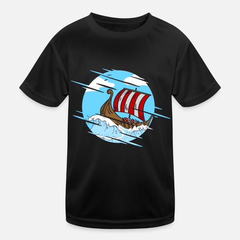 Wikinger schiff in Wellen Kinder Funktions-T-Shirt