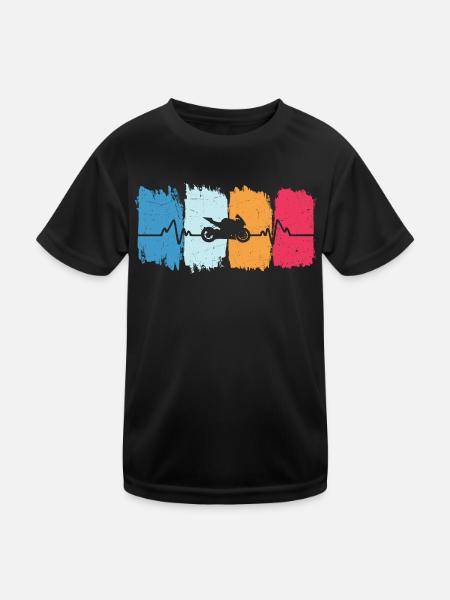 Motorcycle heartbeat retro t-shirt motorbike - Kids Functional T-Shirt - black - Front