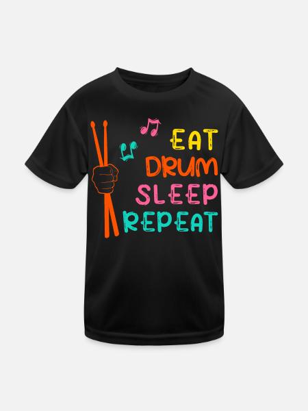 « Eat drum sleep repeat » Tambours Tambours - T-shirt sport Enfant - noir - Devant