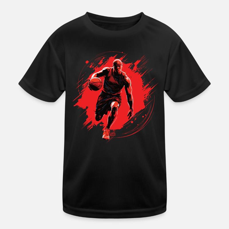 Basketball player on red background, drawing Kids Functional T-Shirt