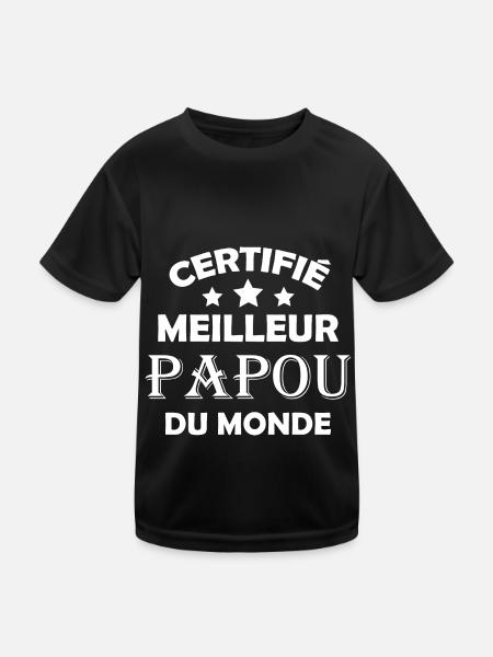 Fête Grand-Père - Certifié Meilleur Papou du Monde - T-shirt sport Enfant - noir - Devant