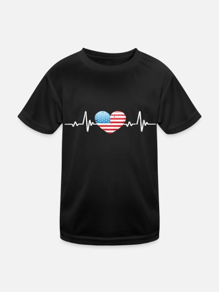 USA Herz Amerikanische Flagge Retro - Kinder Funktions-T-Shirt - Schwarz - Vorne