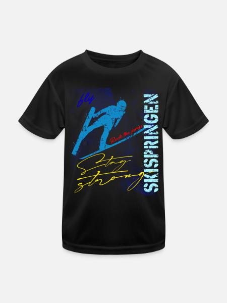 Skispringen Skispringer Wintersport - Kinder Funktions-T-Shirt - Schwarz - Vorne
