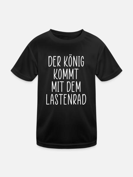 Lastenfahrrad - Der König kommt mit dem Lastenrad - Kinder Funktions-T-Shirt - Schwarz - Vorne
