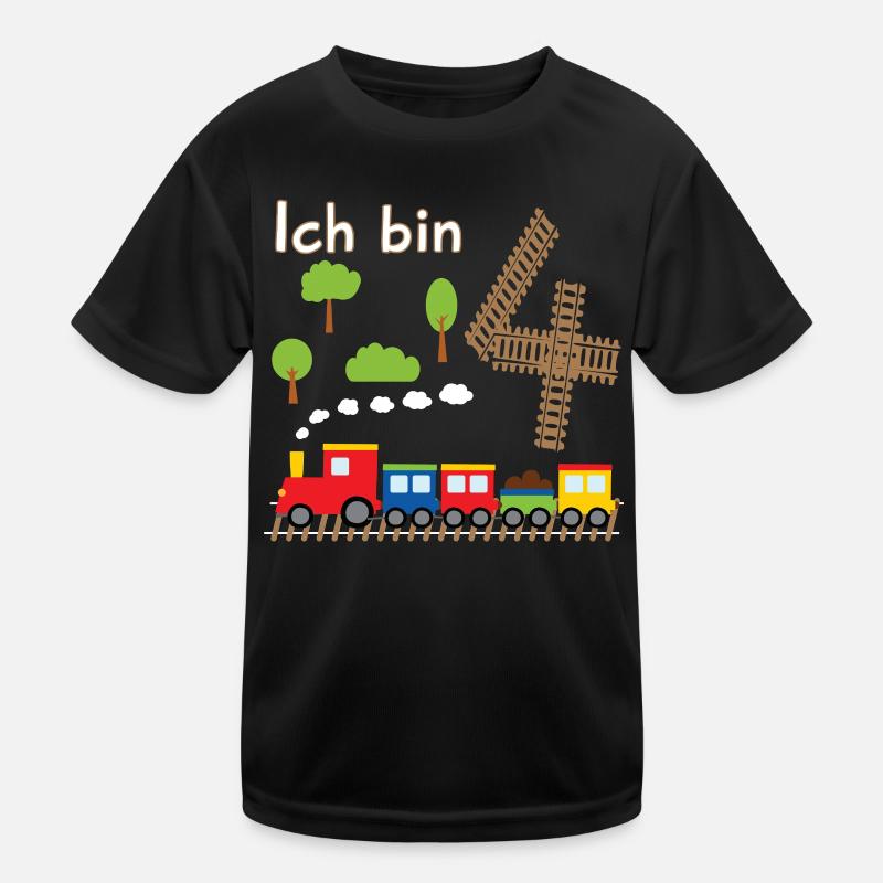 Junge Geburtstagsshirt 4 Jahre Geburtstag Zug Kinder Funktions-T-Shirt