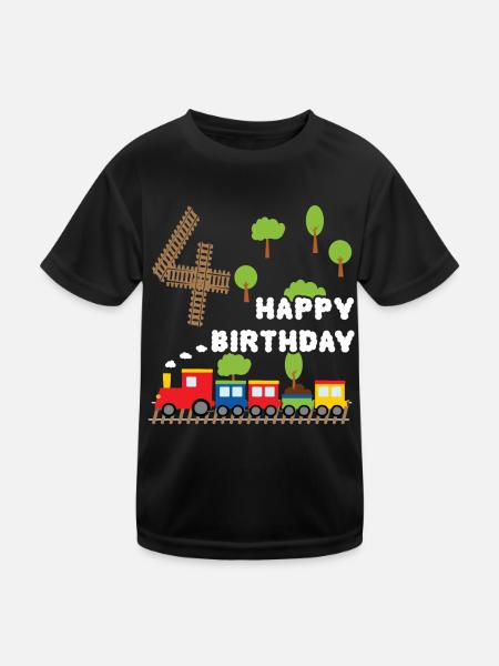 Jeune chemise d’anniversaire 4 ans train chemin de fer - T-shirt sport Enfant - noir - Devant