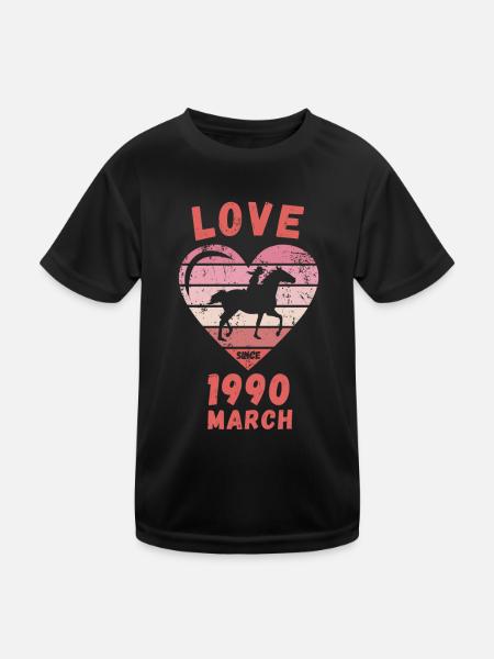 Love Pferde Reiten Geburtstag März 1990 - Kinder Funktions-T-Shirt - Schwarz - Vorne