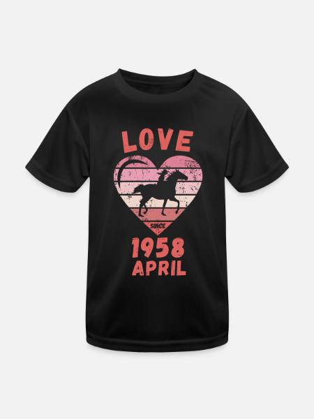 Love Pferde Reiten Geburtstag April 1958 - Kinder Funktions-T-Shirt - Schwarz - Vorne
