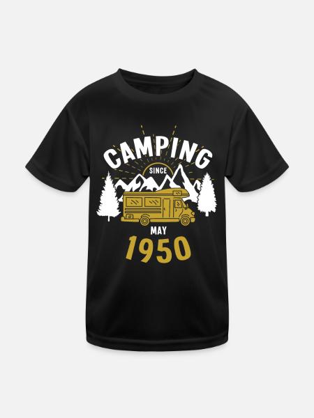 Birthday: Camping since May 1950 Motorhome - Kids Functional T-Shirt - black - Front