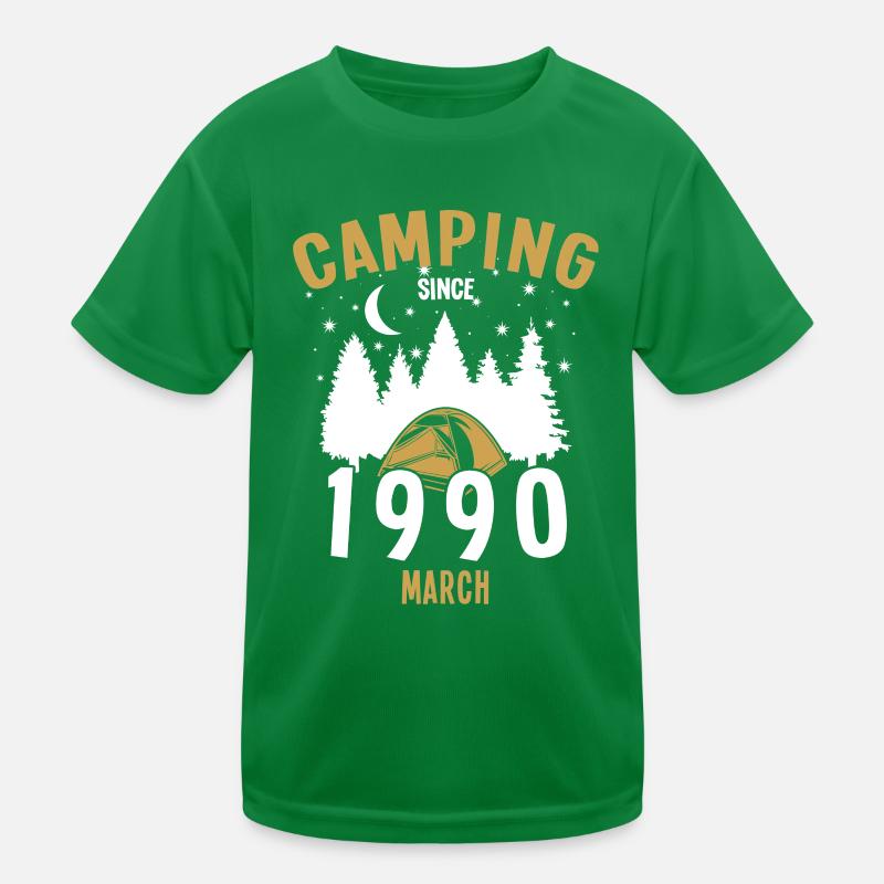 Birthday: Camping since March 1990 Camping Kids Functional T-Shirt