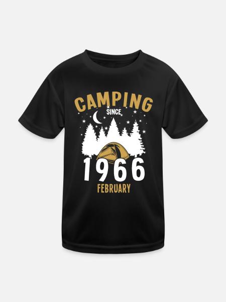 Geburtstag: Camping seit Februar 1966 Zelten - Kinder Funktions-T-Shirt - Schwarz - Vorne