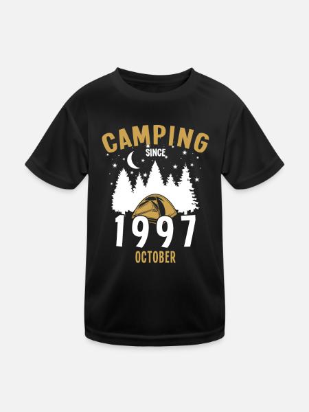 Date de naissance : Camping depuis octobre 1997 Camping - T-shirt sport Enfant - noir - Devant