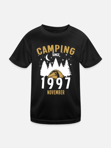 Date de naissance : Camping depuis novembre 1997 Zelten - T-shirt sport Enfant - noir - Devant