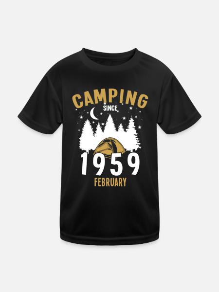 Geburtstag: Camping seit Februar 1959 Zelten - Kinder Funktions-T-Shirt - Schwarz - Vorne
