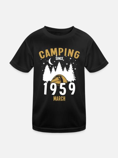 Geburtstag: Camping seit März 1959 Zelten - Kinder Funktions-T-Shirt - Schwarz - Vorne