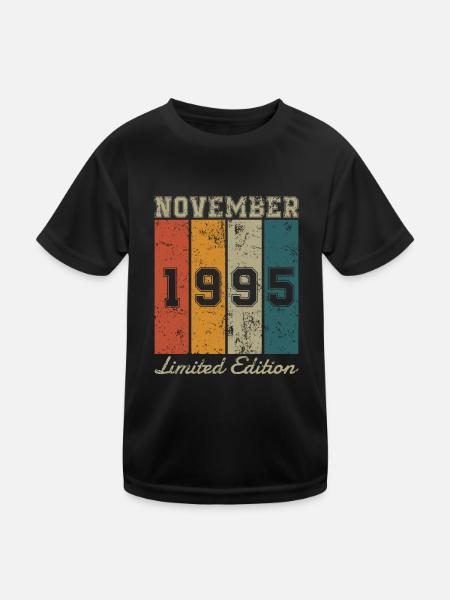 Geburtstag: November 1995 - Limited Edition Retro - Kinder Funktions-T-Shirt - Schwarz - Vorne