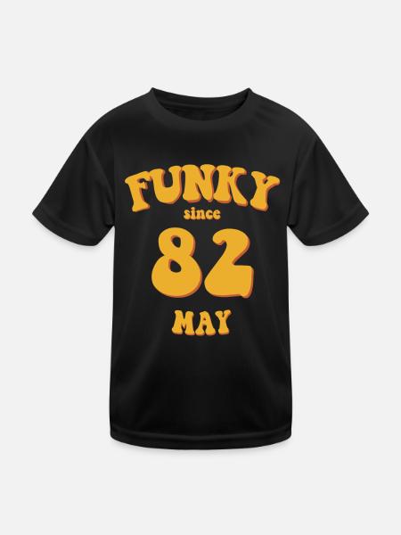 Funky Birthday: May 1982 - Flower Power - Kids Functional T-Shirt - black - Front