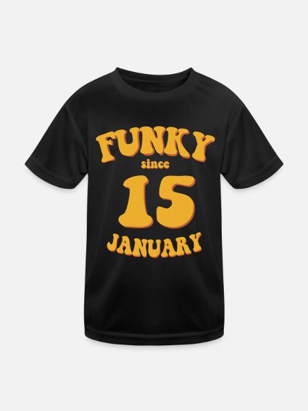 Funky Birthday: January 2015 - Flower Power - Kids Functional T-Shirt - black - Front