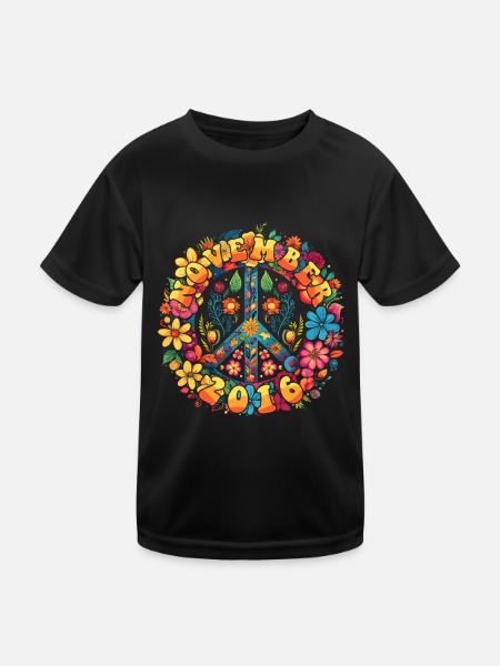 Flower Power Hippie Birthday - November 2016 - Kids Functional T-Shirt - black - Front