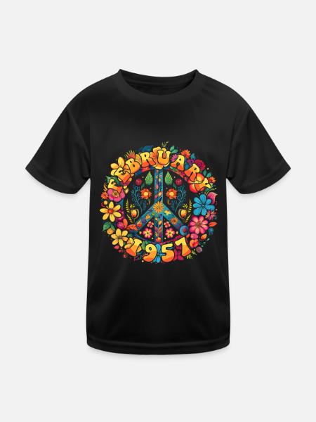 Flower Power Hippie Birthday - Février 1957 - T-shirt sport Enfant - noir - Devant