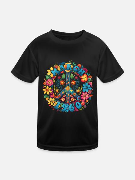 Flower Power Hippie Birthday - March 1960 - Kids Functional T-Shirt - black - Front
