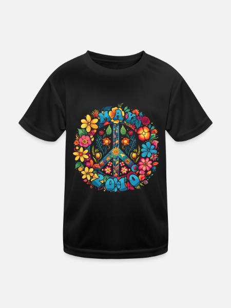 Flower Power Hippie Birthday - May 2010 - Kids Functional T-Shirt - black - Front