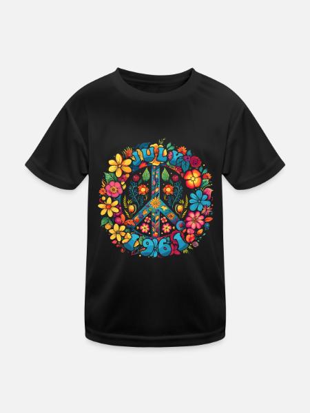 Flower Power Hippie Birthday - July 1961 - Kids Functional T-Shirt - black - Front