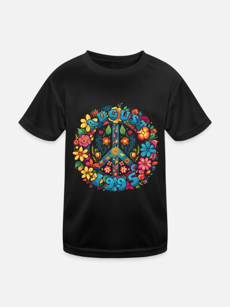 Flower Power Hippie Birthday - August 1995 - Kids Functional T-Shirt - black - Front