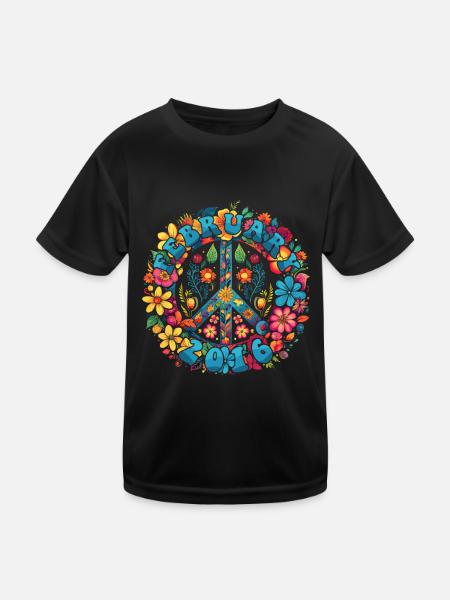 Flower Power Hippie Birthday - February 2016 - Kids Functional T-Shirt - black - Front