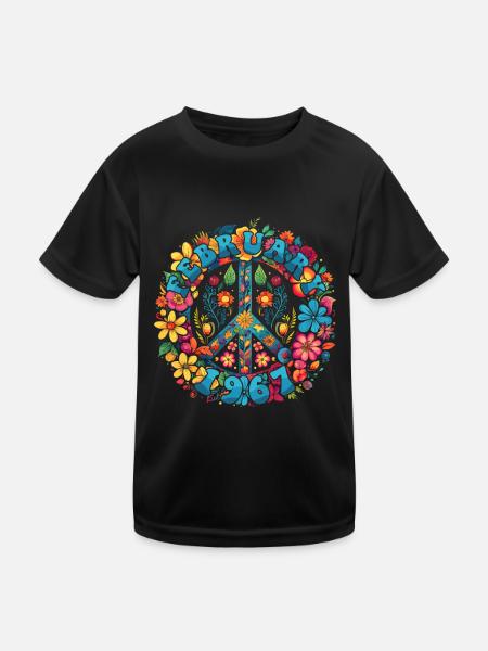 Flower Power Hippie Birthday - February 1967 - Kids Functional T-Shirt - black - Front