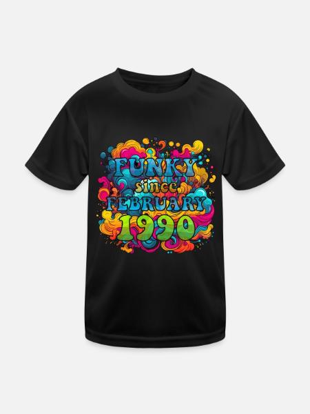 Funky Geburtstag: Februar 1990 - Psychadelic - Kinder Funktions-T-Shirt - Schwarz - Vorne