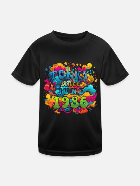 Funky Geburtstag: Juni 1986 - Psychadelic - Kinder Funktions-T-Shirt - Schwarz