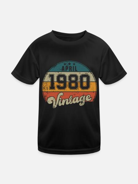 Vintage Geburtstag - April 1980 - Geschenkidee - Kinder Funktions-T-Shirt - Schwarz - Vorne