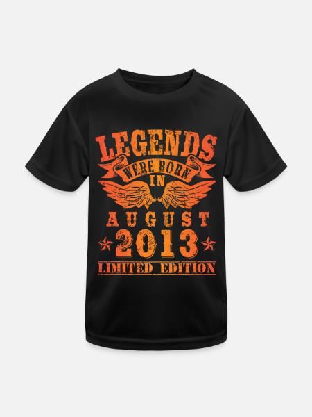 Legends were born in August 2013 Geburtstag - Kinder Funktions-T-Shirt - Schwarz - Vorne