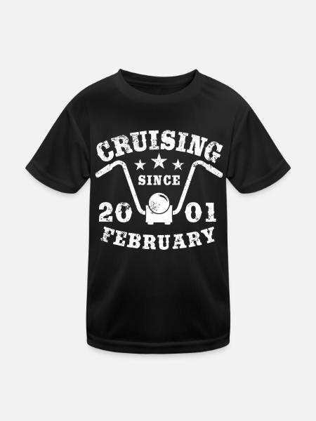 Cruising Biker Geburtstag Februar 2001 Motorrad - Kinder Funktions-T-Shirt - Schwarz - Vorne