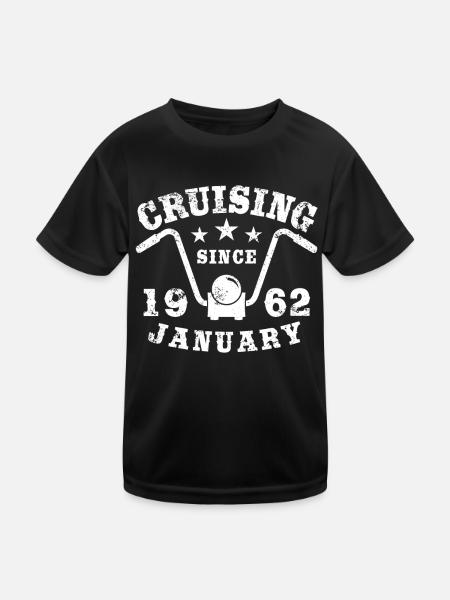 Cruising Biker Birthday January 1962 Motorcycle - Kids Functional T-Shirt - black - Front