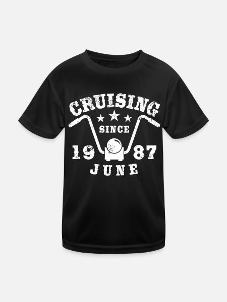 Cruising Biker Geburtstag Juni 1987 Motorrad - Kinder Funktions-T-Shirt - Schwarz - Vorne