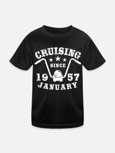 Cruising Biker Geburtstag Januar 1957 Motorrad - Kinder Funktions-T-Shirt - Schwarz - Vorne